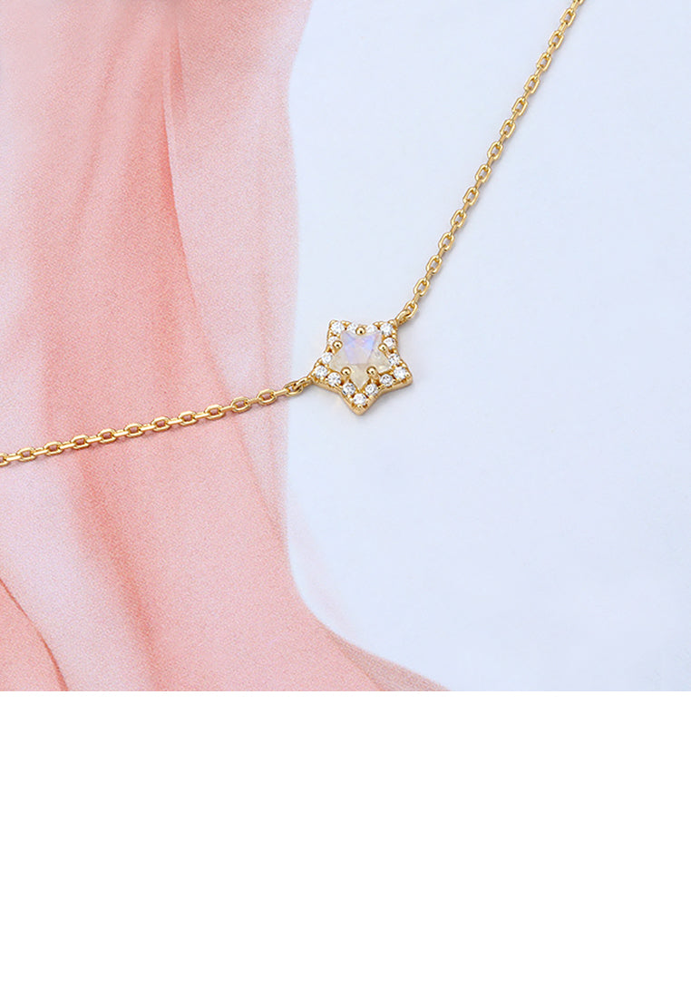 925 Sterling Silver Plated Gold Fashion Simple Star Moonstone Bracelet with Cubic Zirconia 16cm - Luxurious Look
