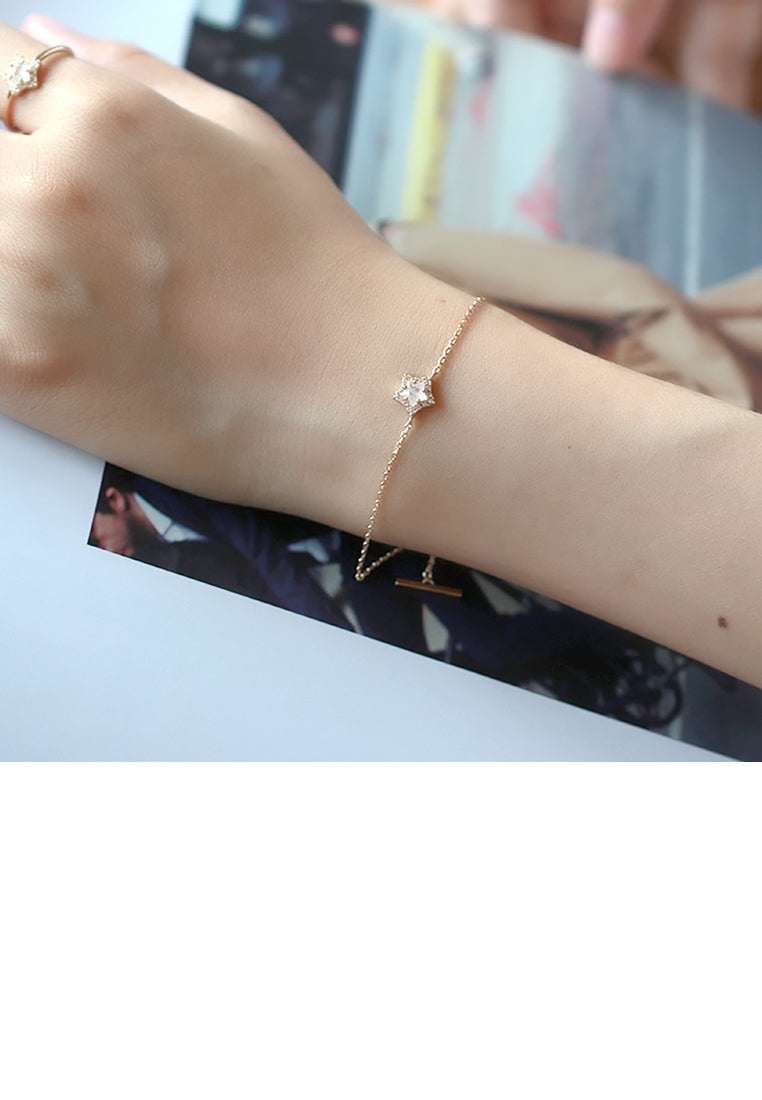 925 Sterling Silver Plated Gold Fashion Simple Star Moonstone Bracelet with Cubic Zirconia 16cm - Luxurious Look