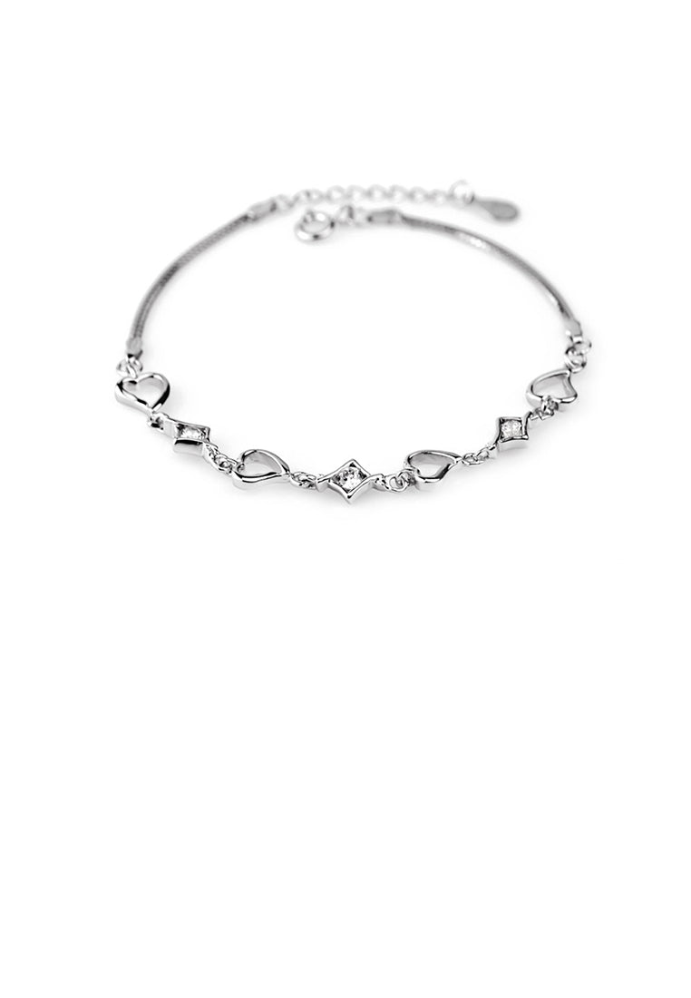 925 Sterling Silver Fashion Simple Heart Bracelet with Cubic Zirconia - Luxurious Look