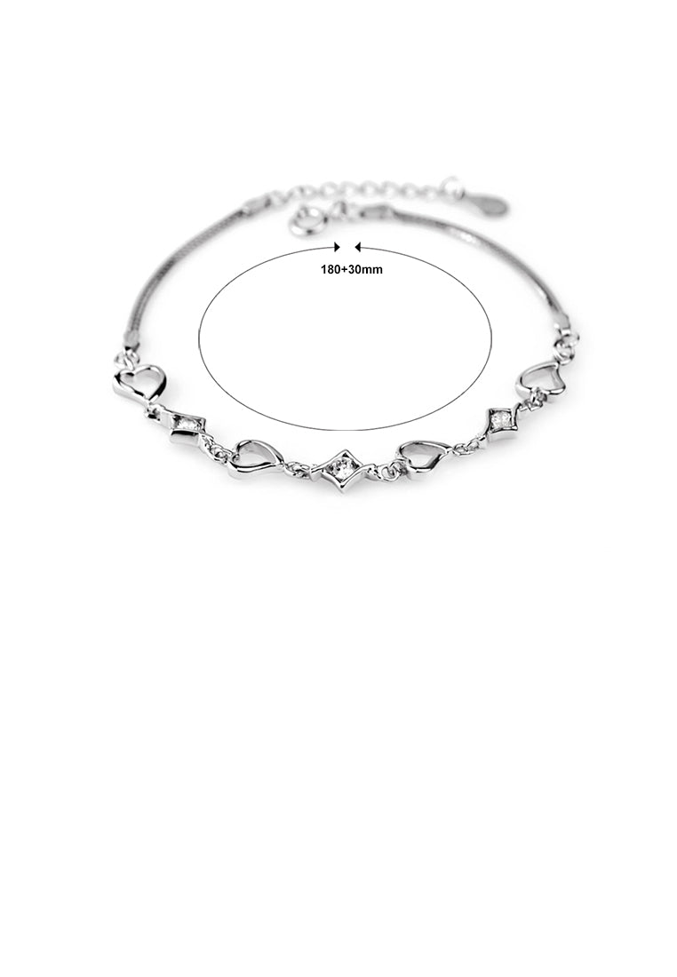 925 Sterling Silver Fashion Simple Heart Bracelet with Cubic Zirconia - Luxurious Look