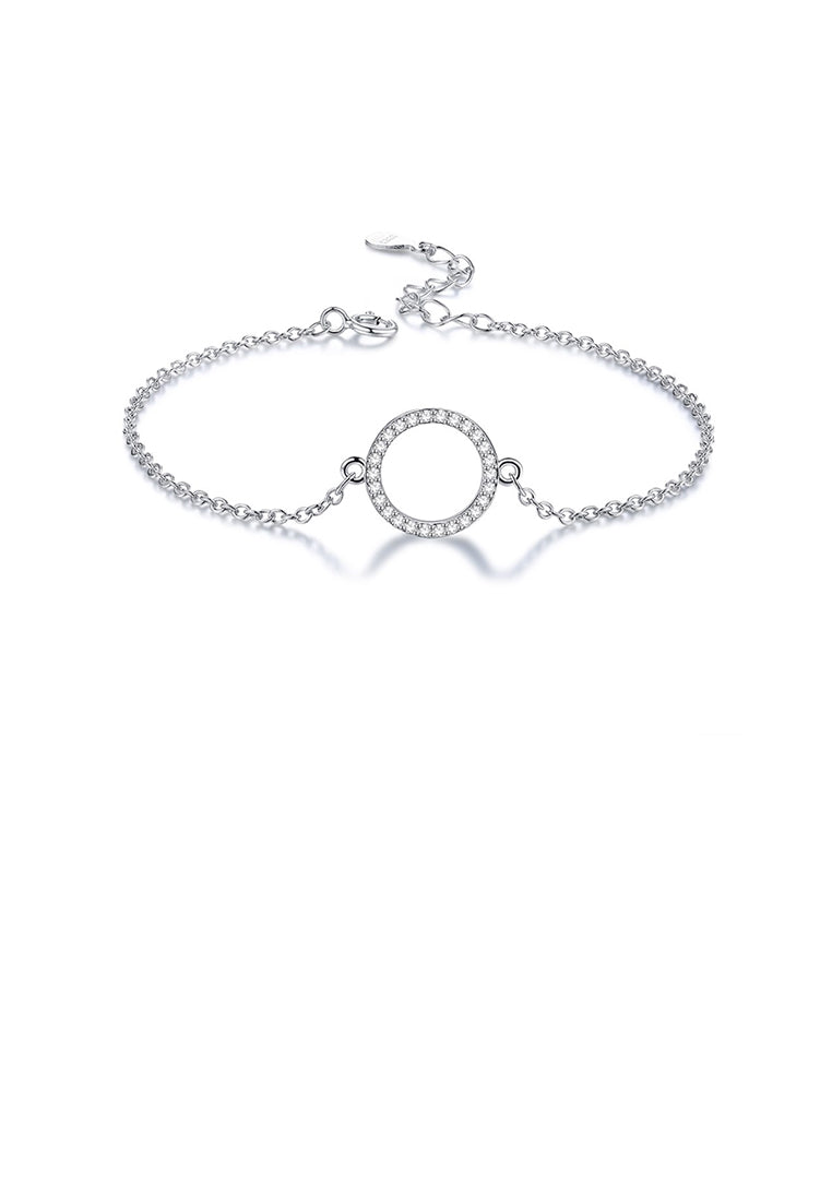 925 Sterling Silver Simple Classic Geometric Circle Bracelet with Cubic Zirconia - Luxurious Look