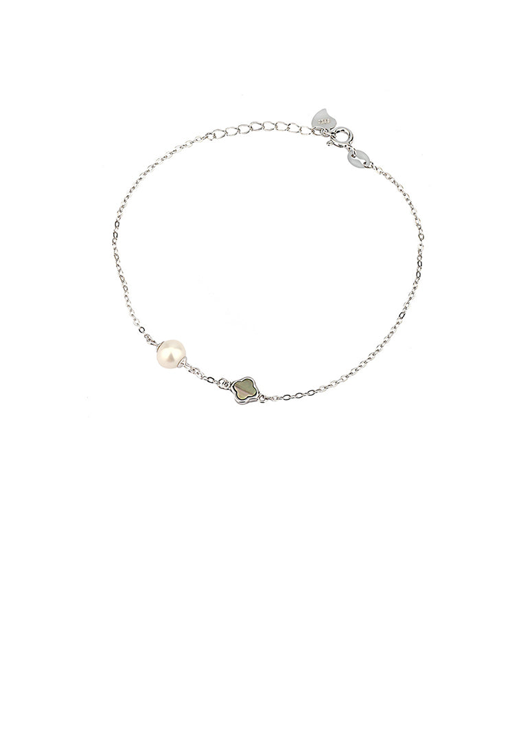 925 Sterling Silver Fashion Simple Four-leaf Clover Freshwater Pearl Bracelet - Luxurious Look
