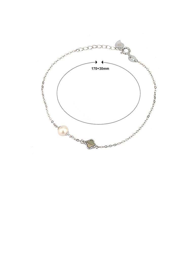 925 Sterling Silver Fashion Simple Four-leaf Clover Freshwater Pearl Bracelet - Luxurious Look