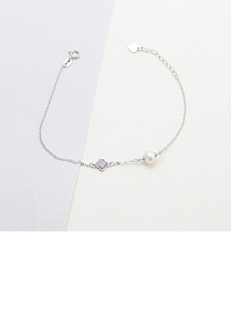 925 Sterling Silver Fashion Simple Four-leaf Clover Freshwater Pearl Bracelet - Luxurious Look