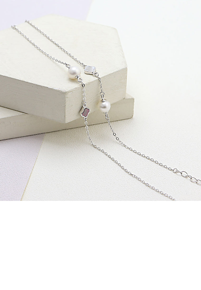 925 Sterling Silver Fashion Simple Four-leaf Clover Freshwater Pearl Bracelet - Luxurious Look