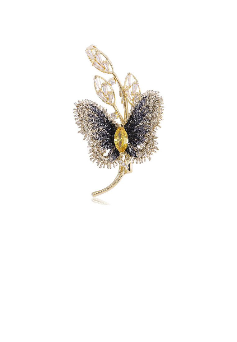 Fashion and Elegant Plated Gold Butterfly Brooch with Cubic Zirconia - Luxurious Look