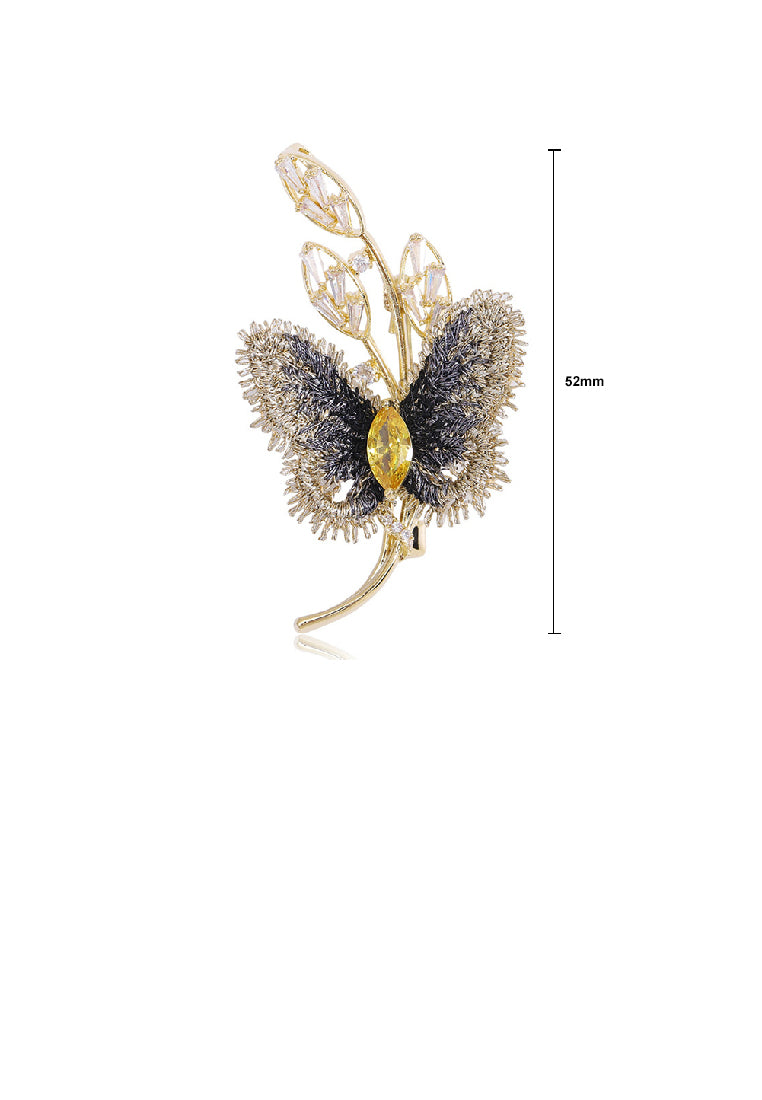 Fashion and Elegant Plated Gold Butterfly Brooch with Cubic Zirconia - Luxurious Look