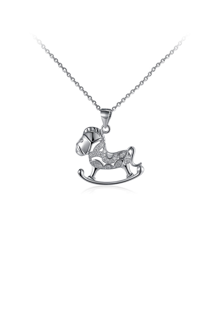925 Sterling Silver Fashion Pony Pendant with Cubic Zircon and Necklace