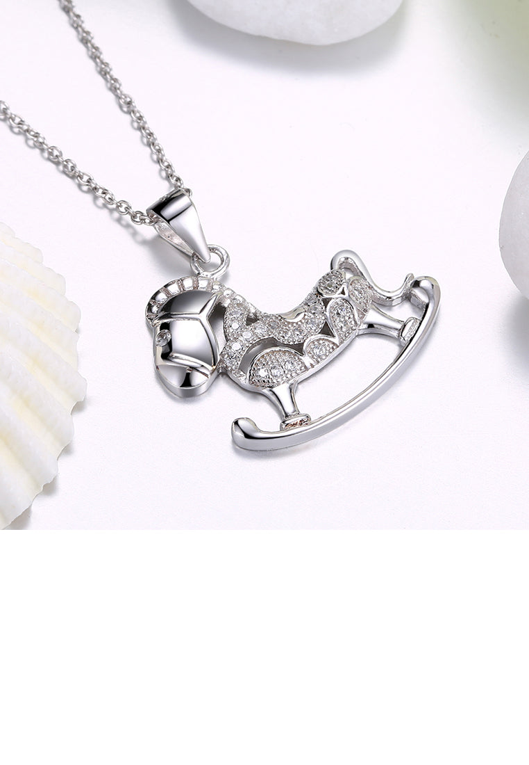 925 Sterling Silver Fashion Pony Pendant with Cubic Zircon and Necklace