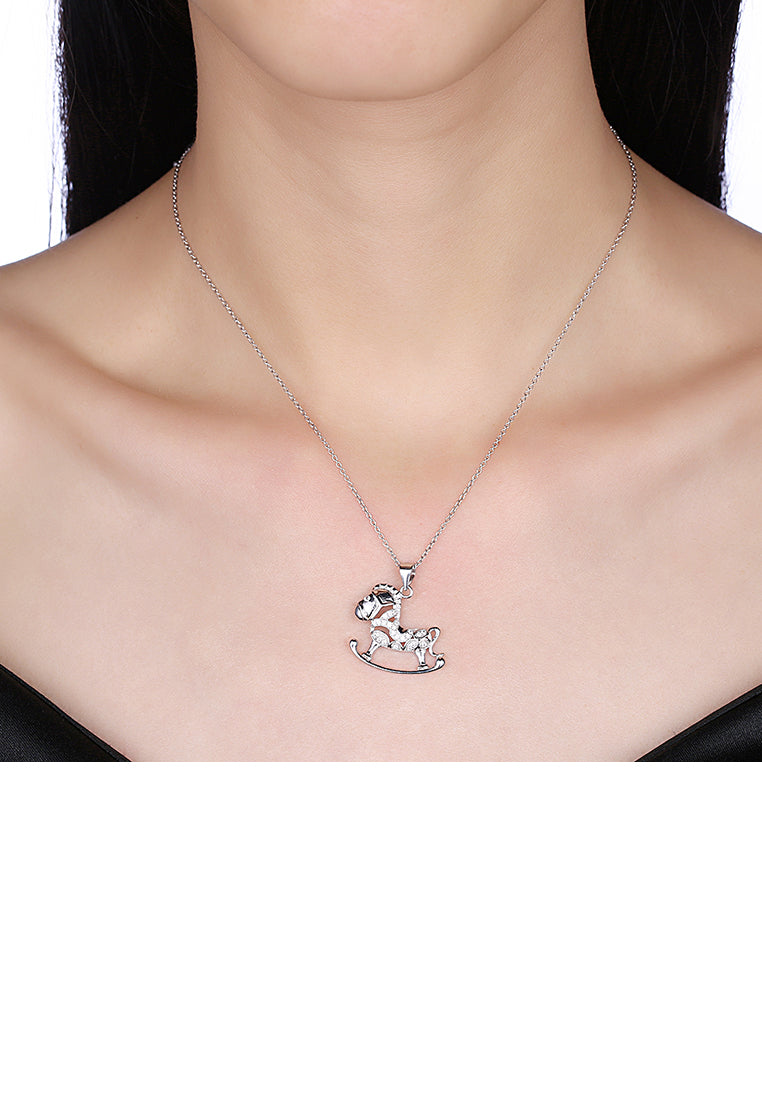 925 Sterling Silver Fashion Pony Pendant with Cubic Zircon and Necklace