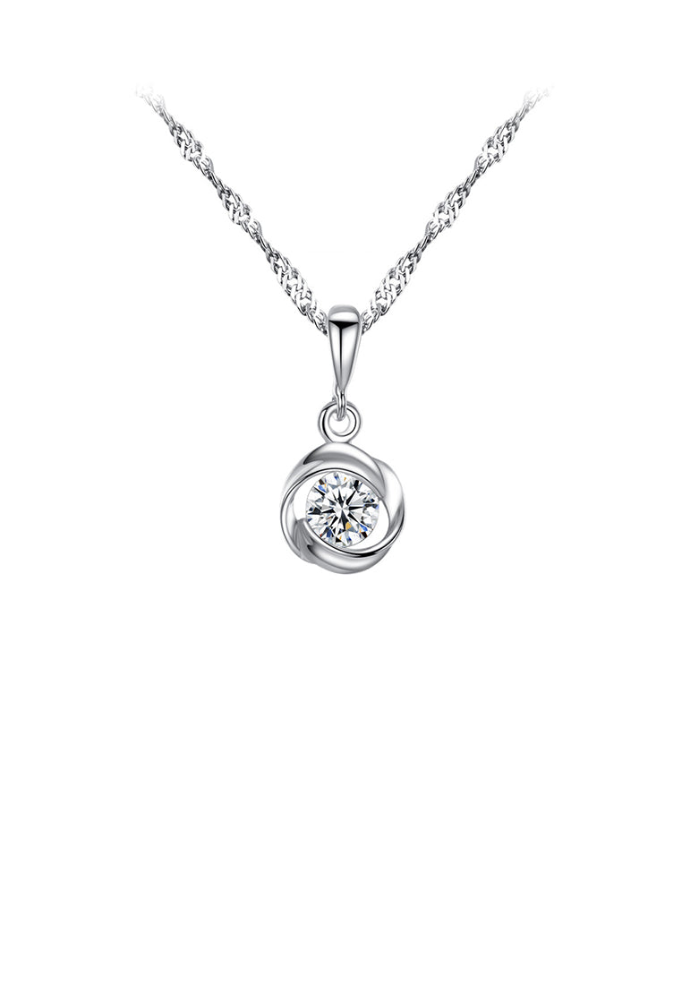 925 Sterling Silver Fashion Simple Geometric Round Pendant with Cubic Zirconia and Necklace - Luxurious Look