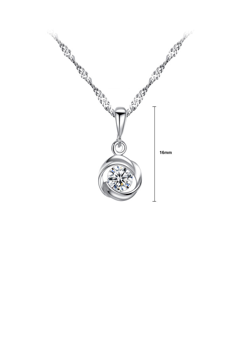 925 Sterling Silver Fashion Simple Geometric Round Pendant with Cubic Zirconia and Necklace - Luxurious Look