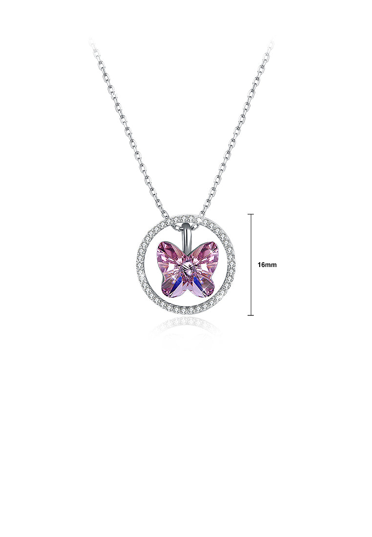925 Sterling Silver Butterfly Pendant with Purple Austrian Element Crystal and Necklace