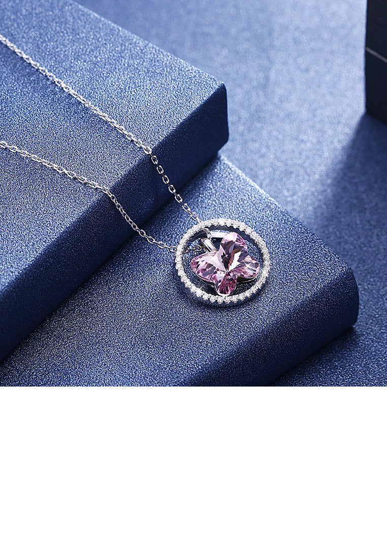 925 Sterling Silver Butterfly Pendant with Purple Austrian Element Crystal and Necklace