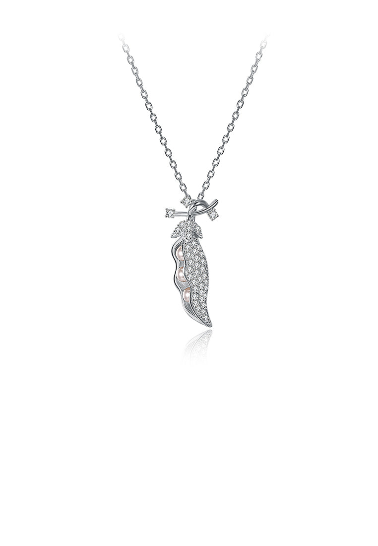 925 Sterling Silver Bean Pendant with Austrian Element Crystal and Necklace