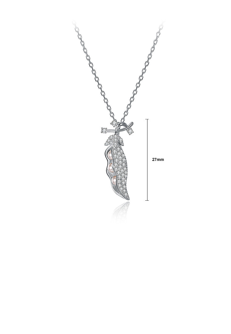 925 Sterling Silver Bean Pendant with Austrian Element Crystal and Necklace