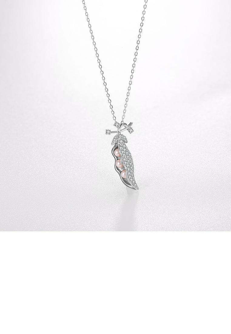 925 Sterling Silver Bean Pendant with Austrian Element Crystal and Necklace