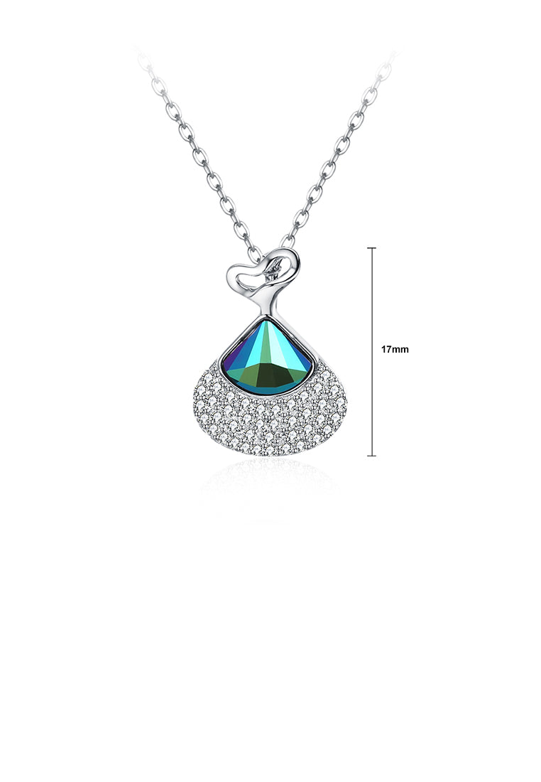 925 Sterling Silver Lovely Heart Pendant with Blue Austrian Element Crystal and Necklace