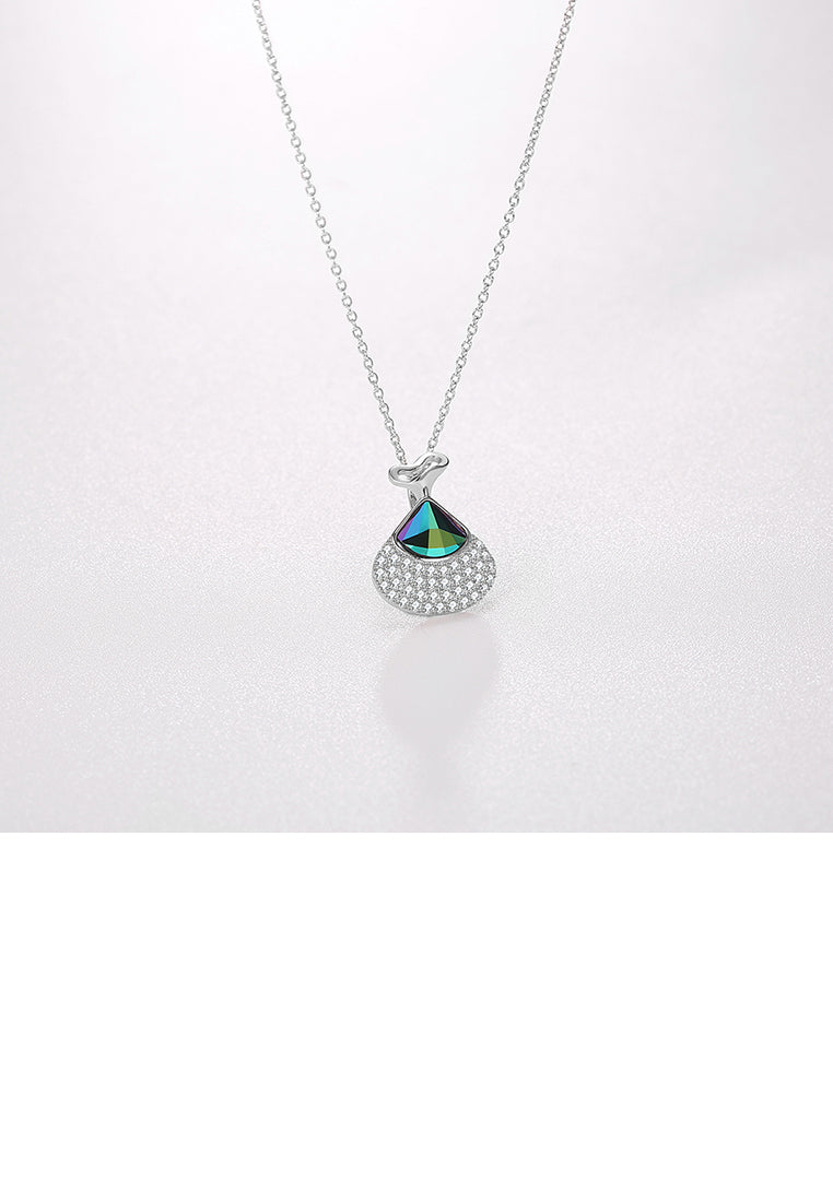 925 Sterling Silver Lovely Heart Pendant with Blue Austrian Element Crystal and Necklace