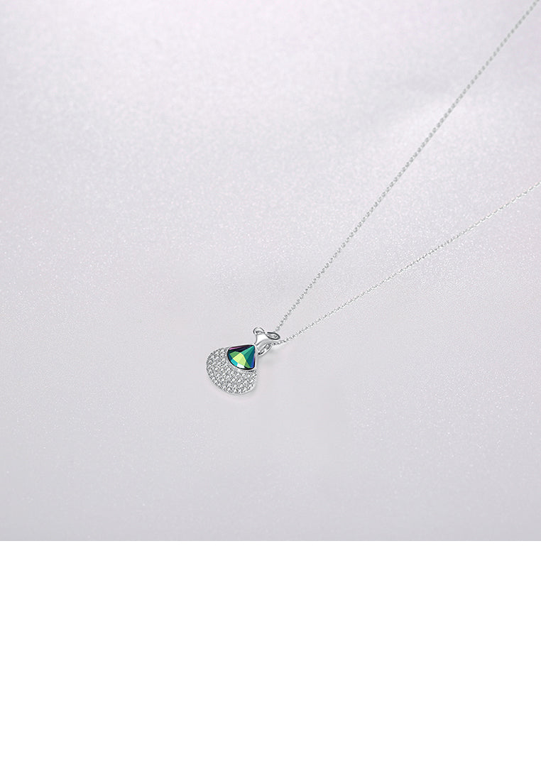 925 Sterling Silver Lovely Heart Pendant with Blue Austrian Element Crystal and Necklace