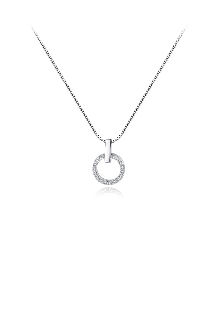 925 Sterling Silver Fashion Simple Geometric Circle Pendant with Cubic Zirconia and Necklace - Luxurious Look