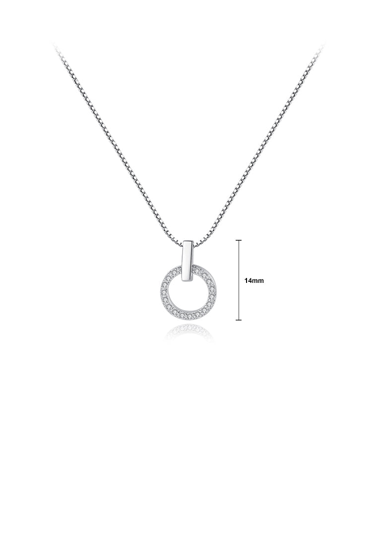 925 Sterling Silver Fashion Simple Geometric Circle Pendant with Cubic Zirconia and Necklace - Luxurious Look
