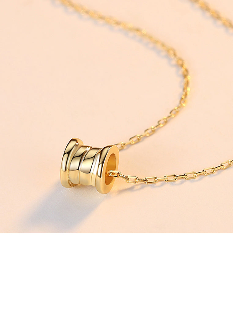 925 Sterling Silver Plated Gold Simple Fashion Geometric Cylindrical Pendant with Necklace