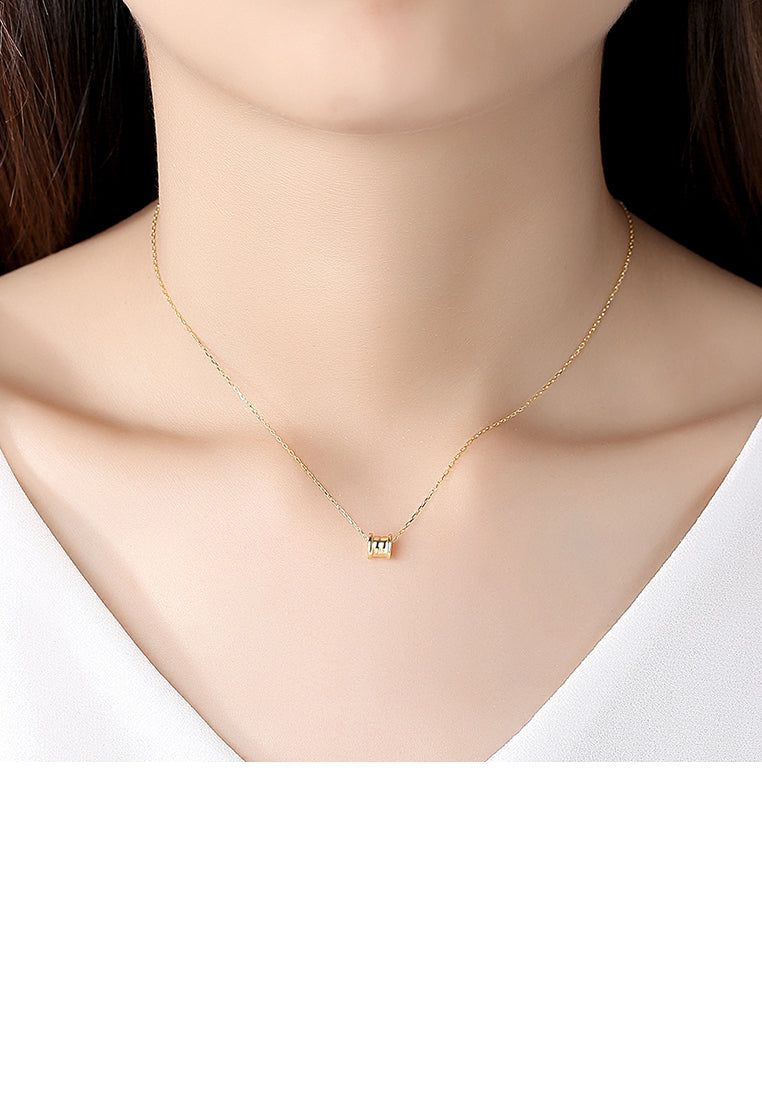 925 Sterling Silver Plated Gold Simple Fashion Geometric Cylindrical Pendant with Necklace