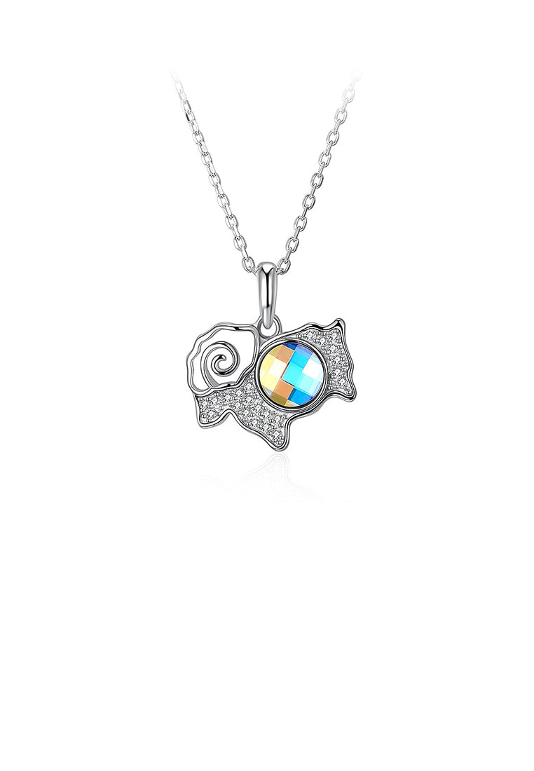 925 Sterling Silver Goat Pendant with Colored Austrian Element Crystals and Necklace