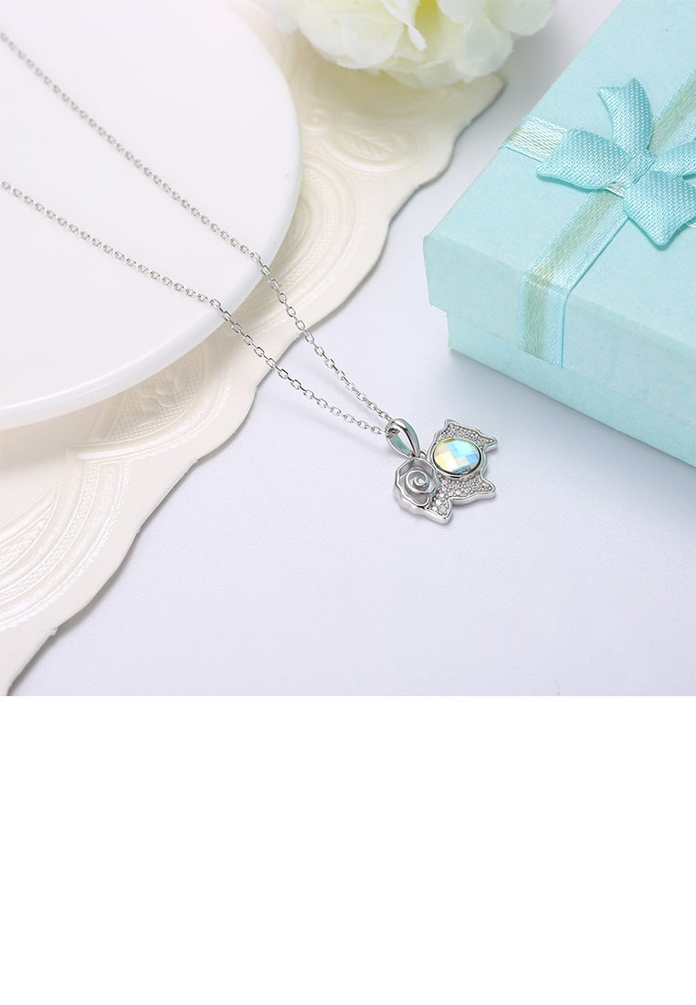 925 Sterling Silver Goat Pendant with Colored Austrian Element Crystals and Necklace