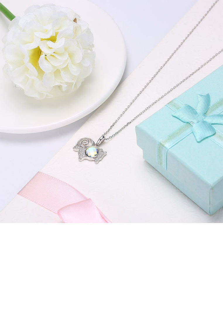925 Sterling Silver Goat Pendant with Colored Austrian Element Crystals and Necklace