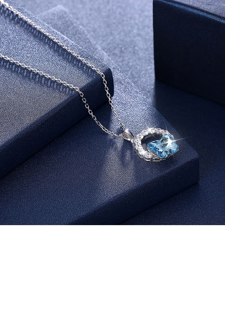 925 Sterling Silver Elegant Blue Butterfly Pendant with Austrian Element Crystal and Necklace