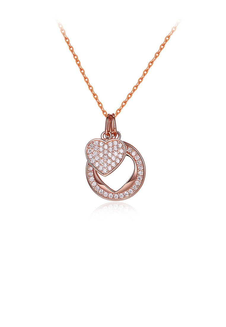 925 Sterling Silver Rose Plated Gold Heart Pendant with Cubic Zircon and Necklace