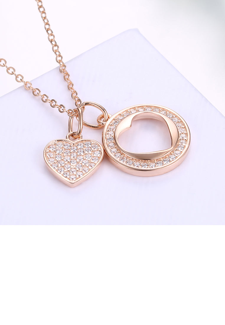 925 Sterling Silver Rose Plated Gold Heart Pendant with Cubic Zircon and Necklace