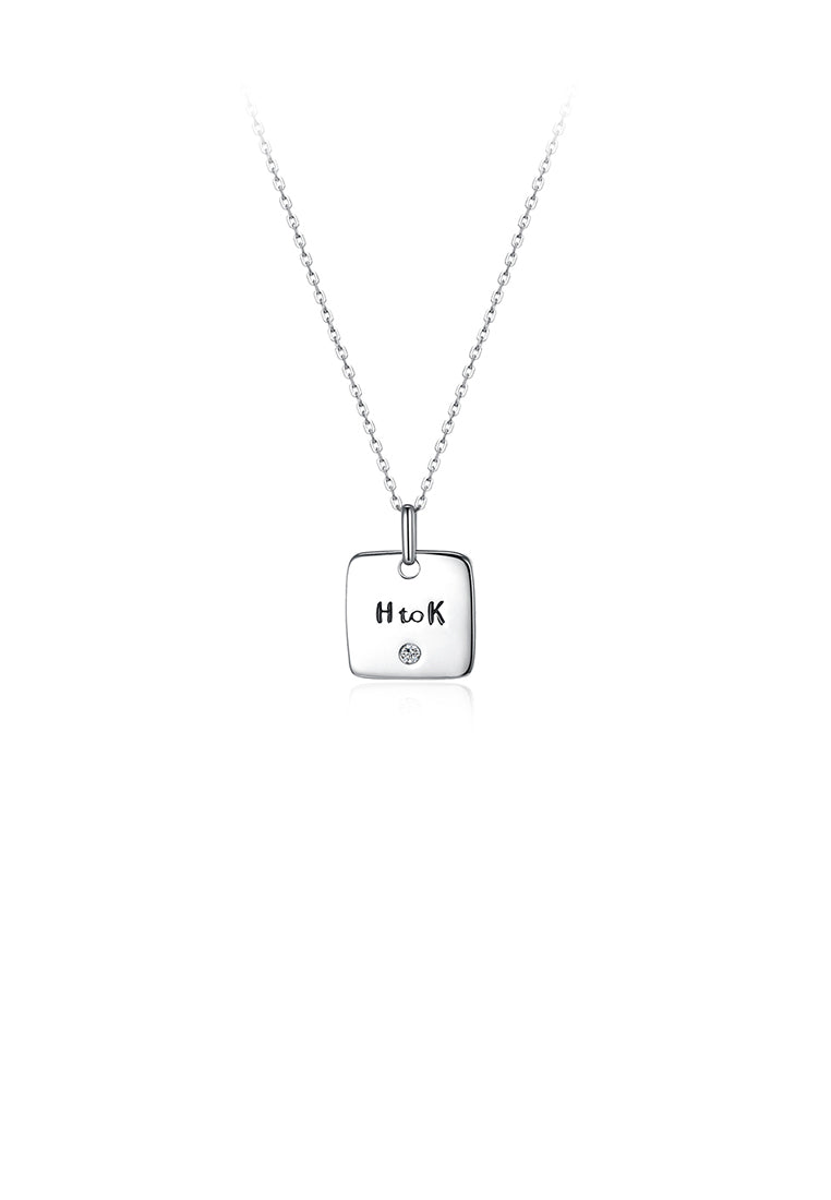 925 Sterling Silver Simple English Characters Sqaure Pendant and Necklace