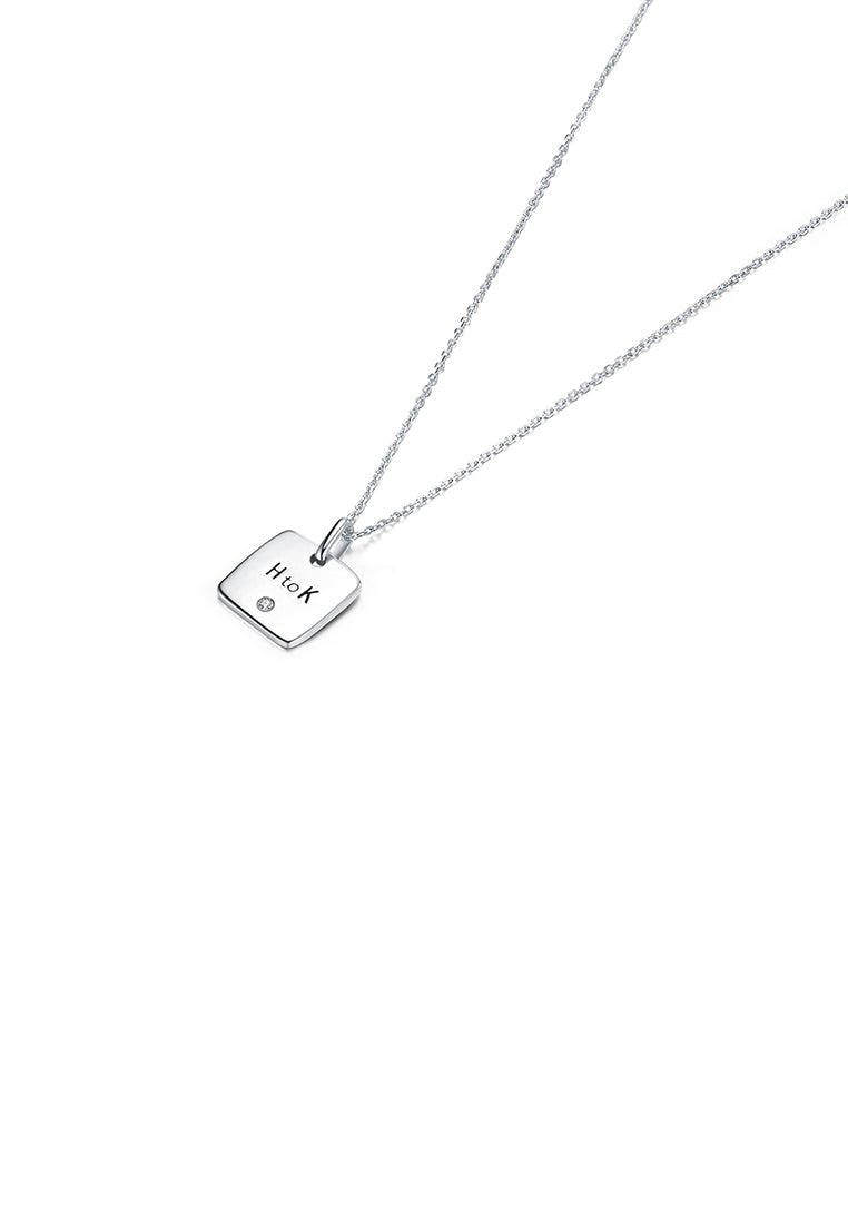925 Sterling Silver Simple English Characters Sqaure Pendant and Necklace