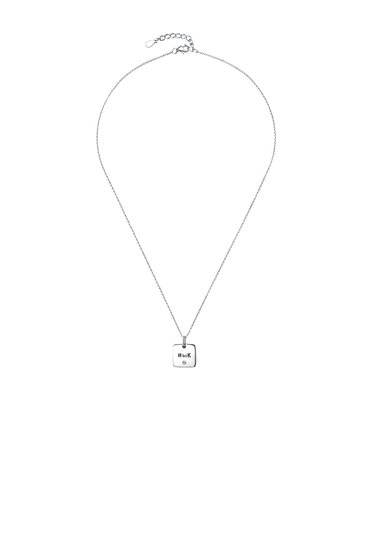 925 Sterling Silver Simple English Characters Sqaure Pendant and Necklace