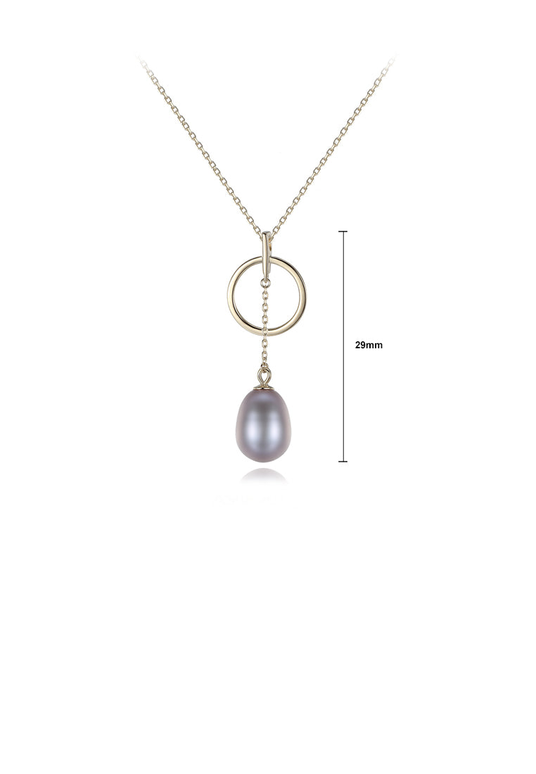 925 Sterling Silver Plated Gold Simple Fashion Geometric Circle Purple Freshwater Pearl Pendant with Necklace - Luxurious Look