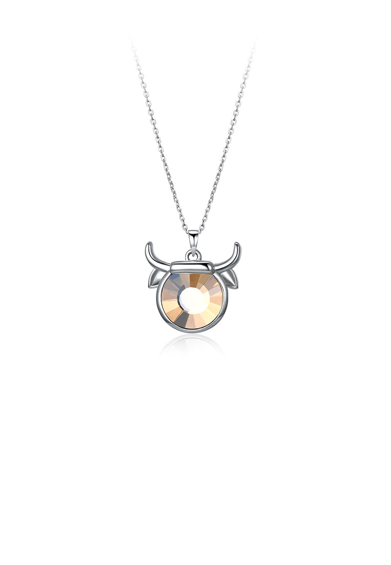 925 Sterling Silver Fashion Taurus Pendant with Brown Austrian Element Crystal and Necklace - Vibrant Color