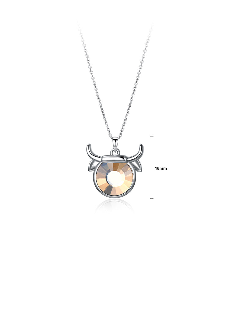 925 Sterling Silver Fashion Taurus Pendant with Brown Austrian Element Crystal and Necklace - Vibrant Color