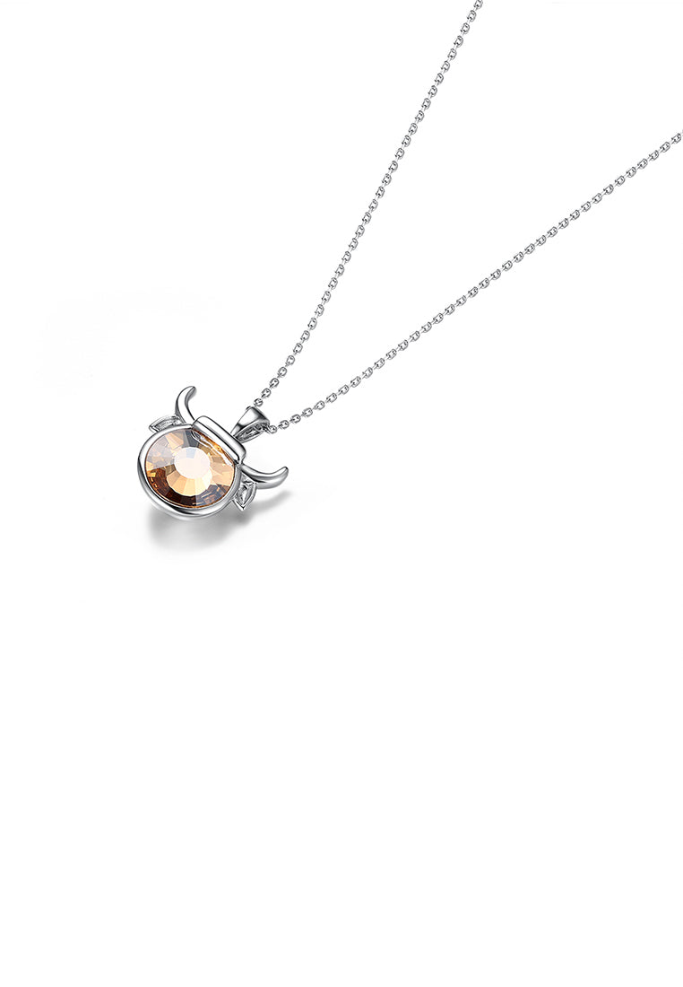 925 Sterling Silver Fashion Taurus Pendant with Brown Austrian Element Crystal and Necklace - Vibrant Color