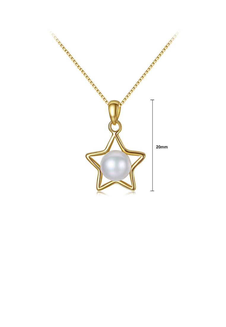 925 Sterling Silver Plated Gold Fashion Simple Star Pendant with Freshwater Pearls and Necklace