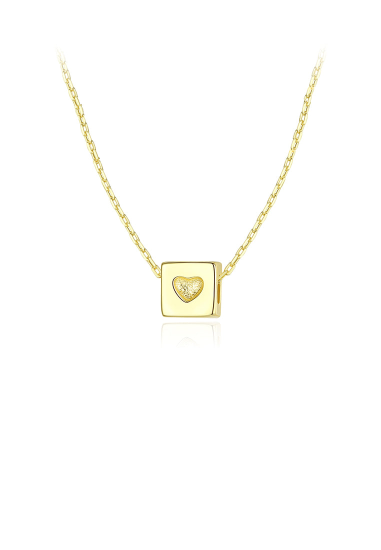 925 Sterling Silver Plated Gold Simple Fashion Geometric Heart-shaped Square Pendant with Necklace