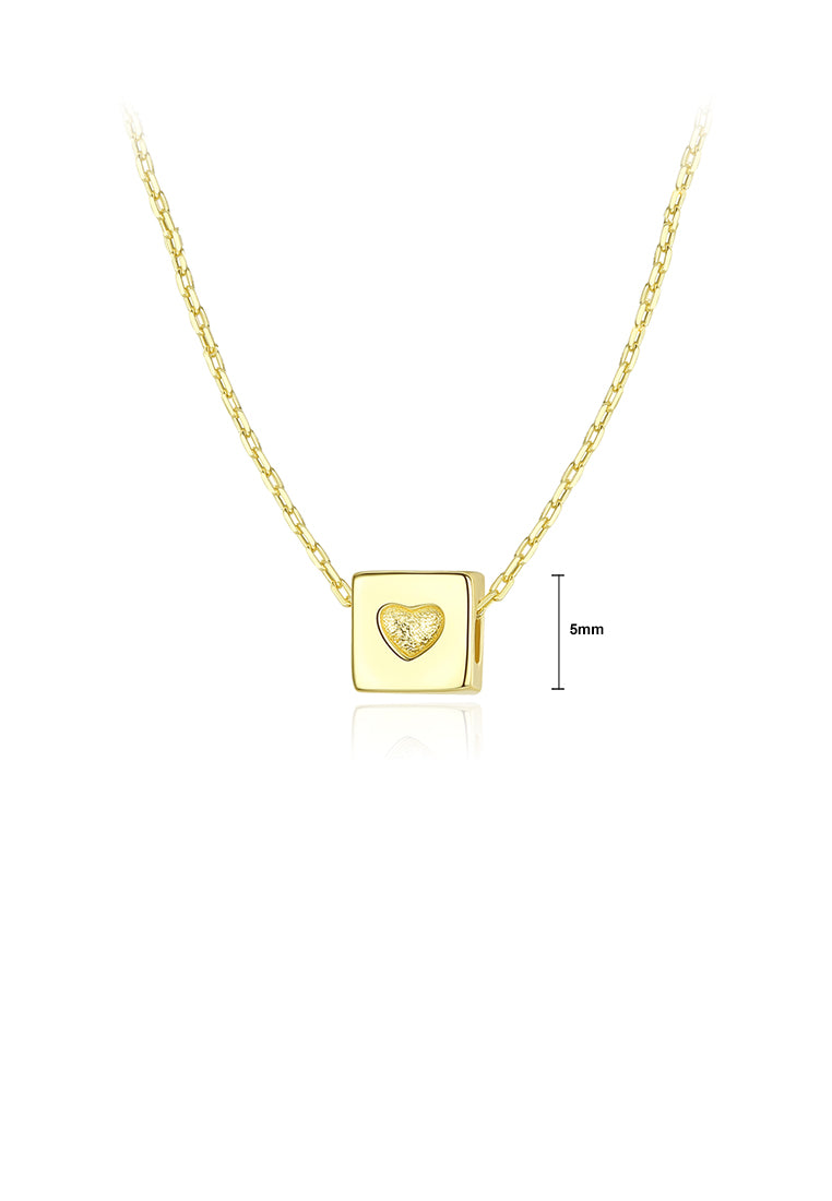 925 Sterling Silver Plated Gold Simple Fashion Geometric Heart-shaped Square Pendant with Necklace