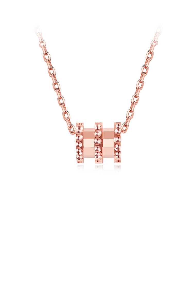 925 Sterling Silver Simple Plated Rose Gold Geometric Cylindrical Pendant with Necklace