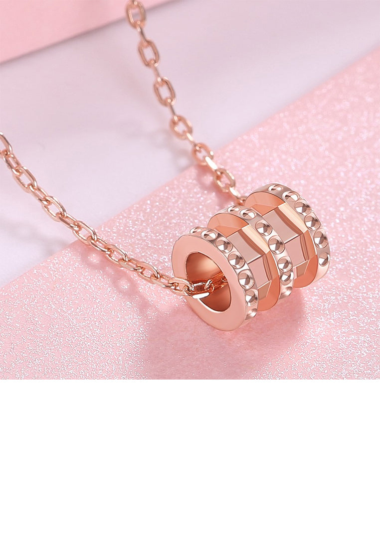 925 Sterling Silver Simple Plated Rose Gold Geometric Cylindrical Pendant with Necklace
