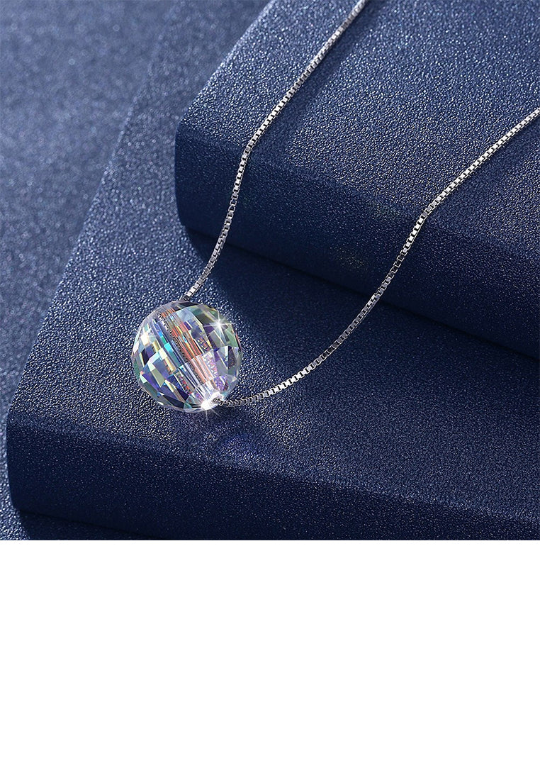 925 Sterling Silver Sparkling Simple Fashion Crystal Ball Pendant and Necklace with Austrian Element Crystal