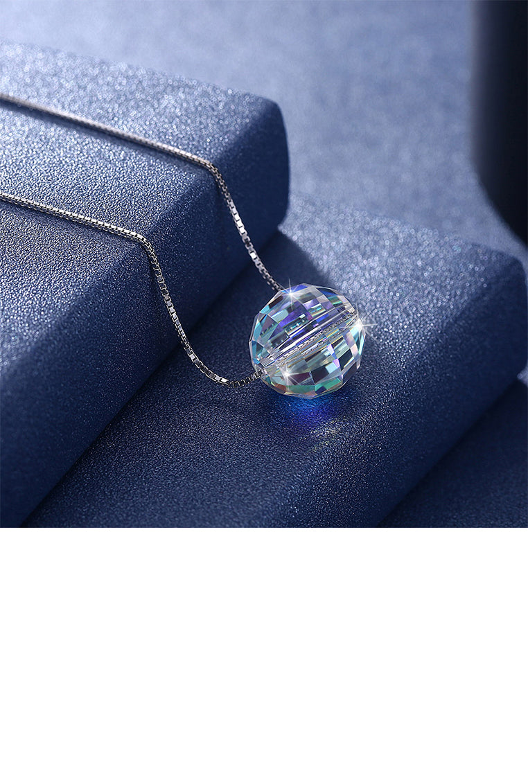 925 Sterling Silver Sparkling Simple Fashion Crystal Ball Pendant and Necklace with Austrian Element Crystal