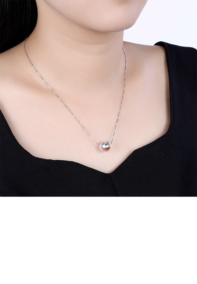 925 Sterling Silver Sparkling Simple Fashion Crystal Ball Pendant and Necklace with Austrian Element Crystal