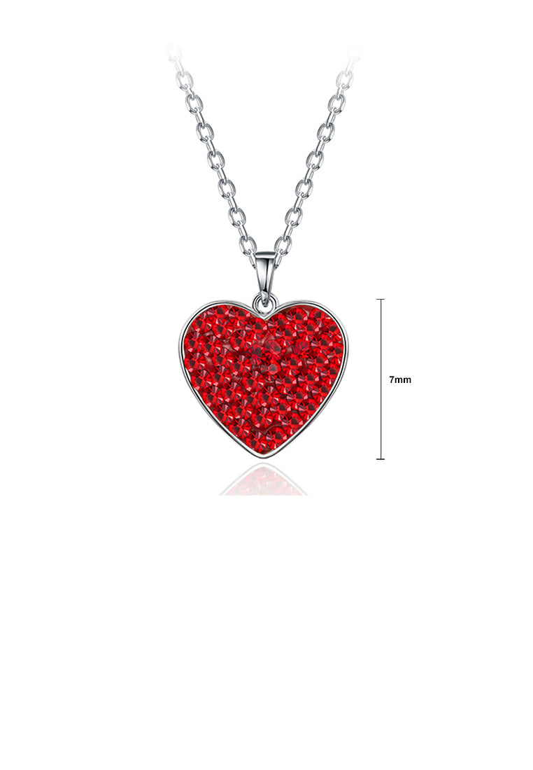 925 Sterling Silver Fashion Romantic Heart Pendant with Red Austrian Element Crystal and Necklace - Vibrant Color